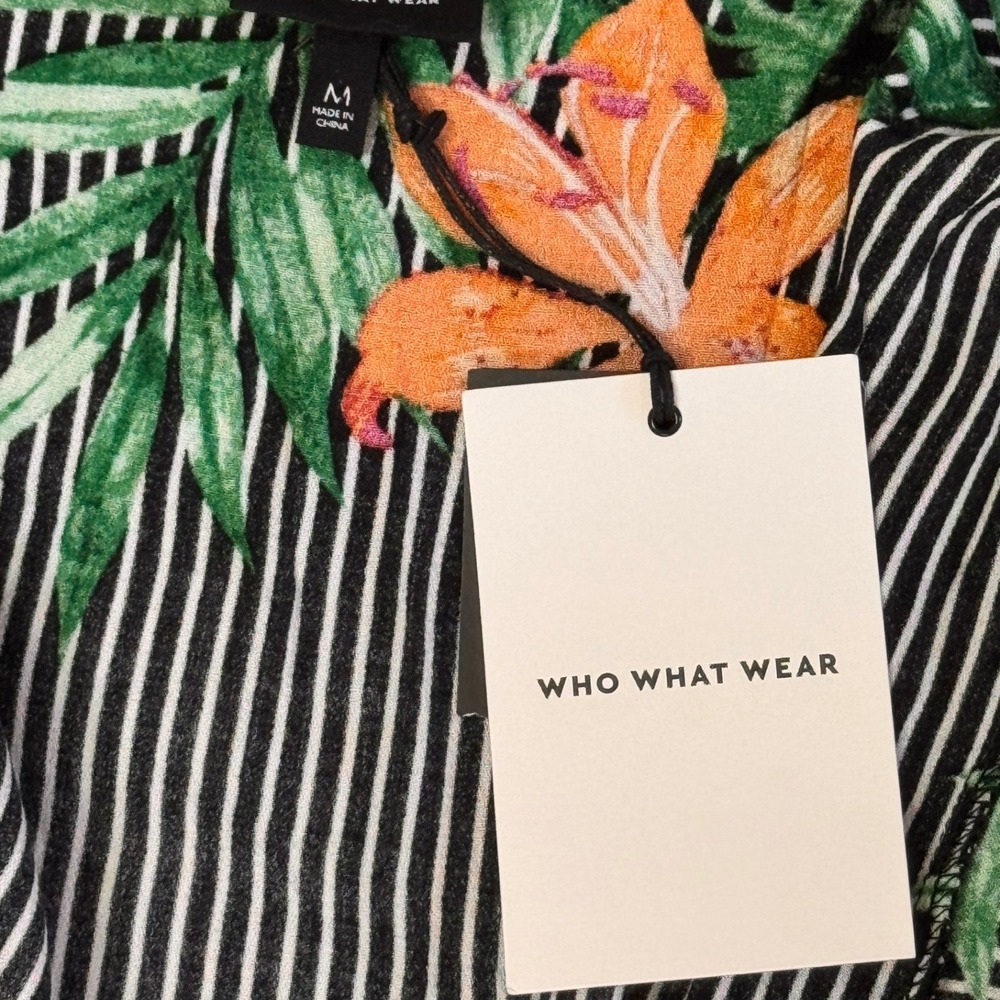 NWT Who What Wear Multicolor Striped Floral Short Sleeve Wrap Dress Size Medium - Picture 3 of 5